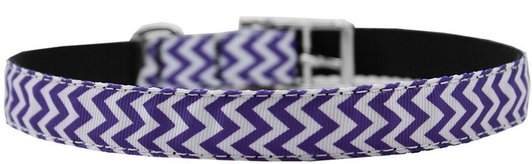 Chevrons Nylon Dog Collar with classic buckle 3/4" Purple Size 26